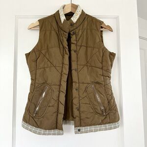 Wet Seal Vintage Puffer Vest Solid Floral Brown Full Zip Pocket Small 90s Y2K